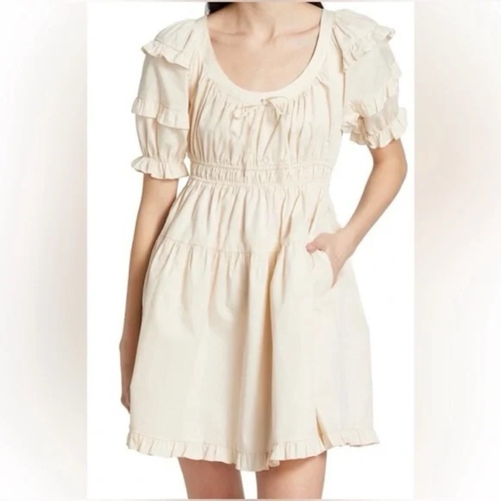 En Saison Beige Cotton Puff Sleeve Sveta Mini dress